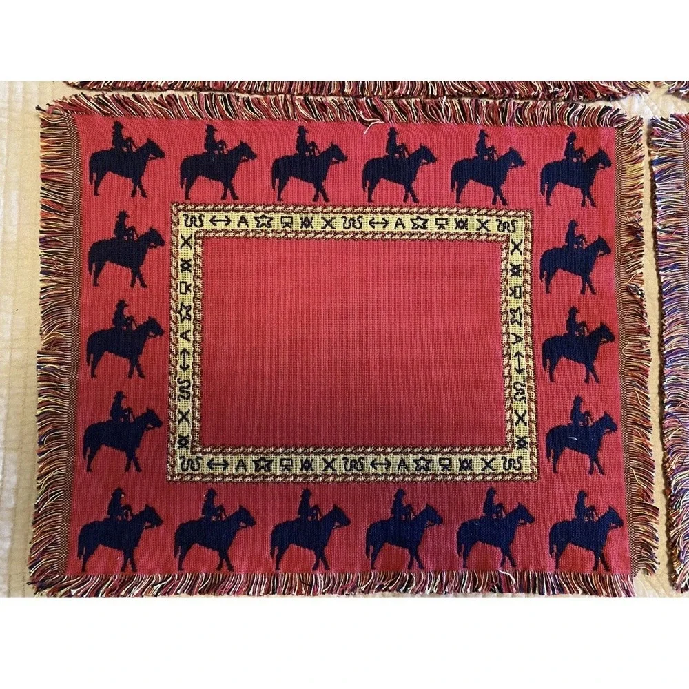4 The Rug Barn Woven Tapestry Placemats Cowboys Horses Western Reversible
